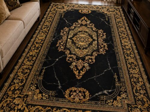 فرش ماشینی نگین شاهرخ ۱۲۰۰ شانه زمینه مشکی – کد 80176